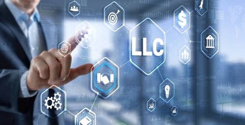 Limited Liability Company concept. Businessman touching LLC on a virtual screen.